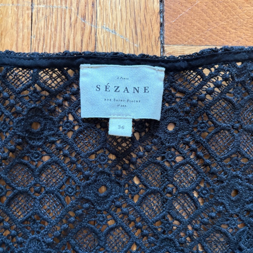 Sézane Black Lace Blouse